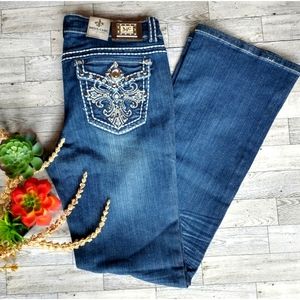Miss Chic Embellished Boot Cut Blue Jeans